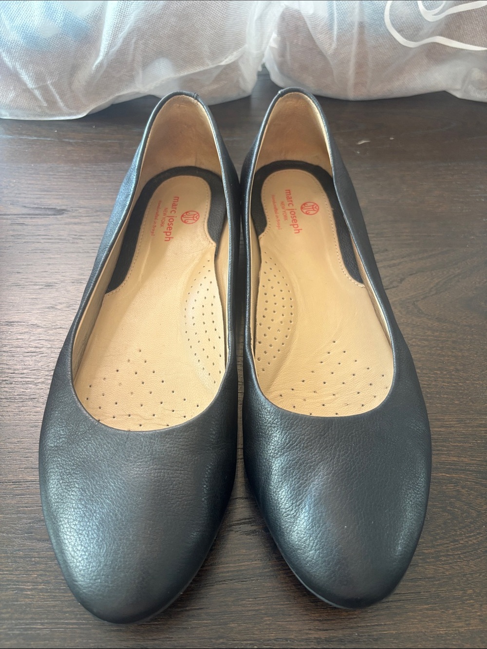 Marc Joseph Black Leather Round-Toe Ballet Flats